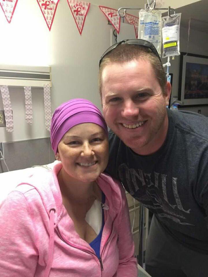  Maggie was diagnosed with breast cancer that was triggered by certain hormones - meaning that having a baby could potentially kill her. Pictured with her husband Danny