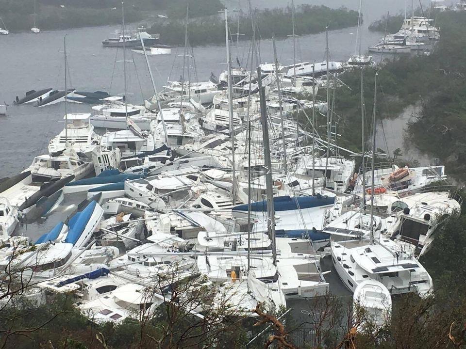  Pleasure craft lie crammed against the shore in Paraquita Bay as the eye of Hurricane Irma passed Tortola, British Virgin Islands