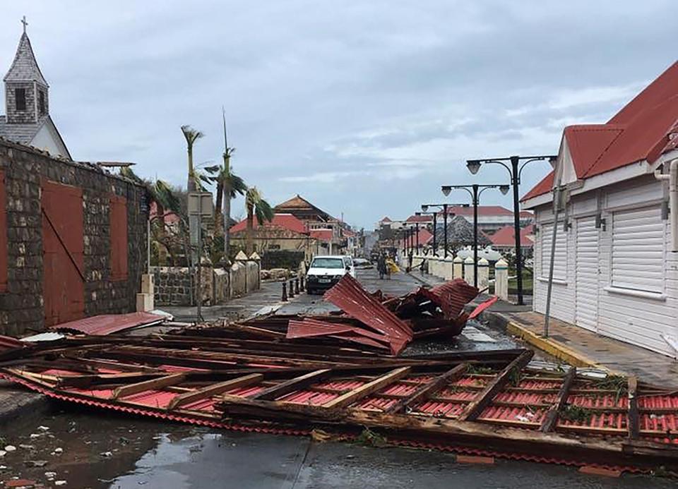  Wreckage in a street of Gustavia on the French overseas island of Saint-Barts in the Caribbean following Hurricane Irma