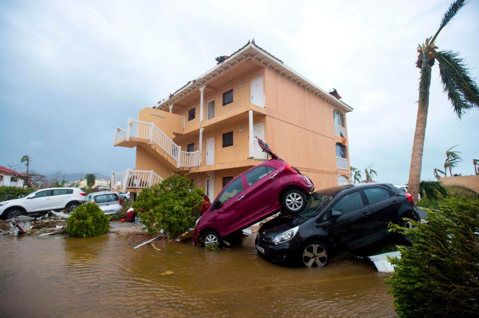  Cars piled on top of one another in Marigot, near the Bay of Nettle in Saint Martin