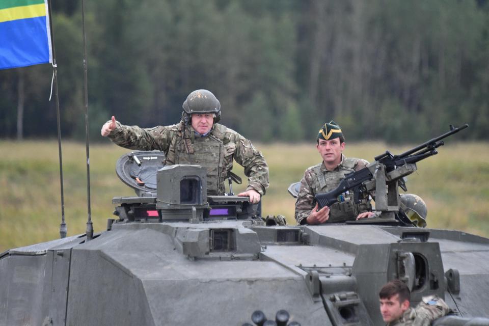  The Foreign Secretary had a ride on a British Army Challenger Tank accompanied by troops