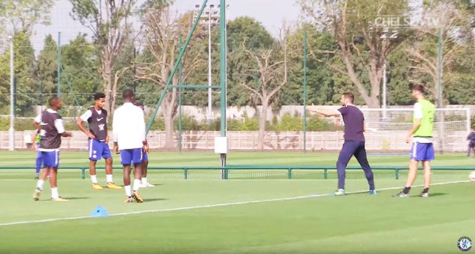 Frank Lampard lays out what he wants his players to do during a coaching drill