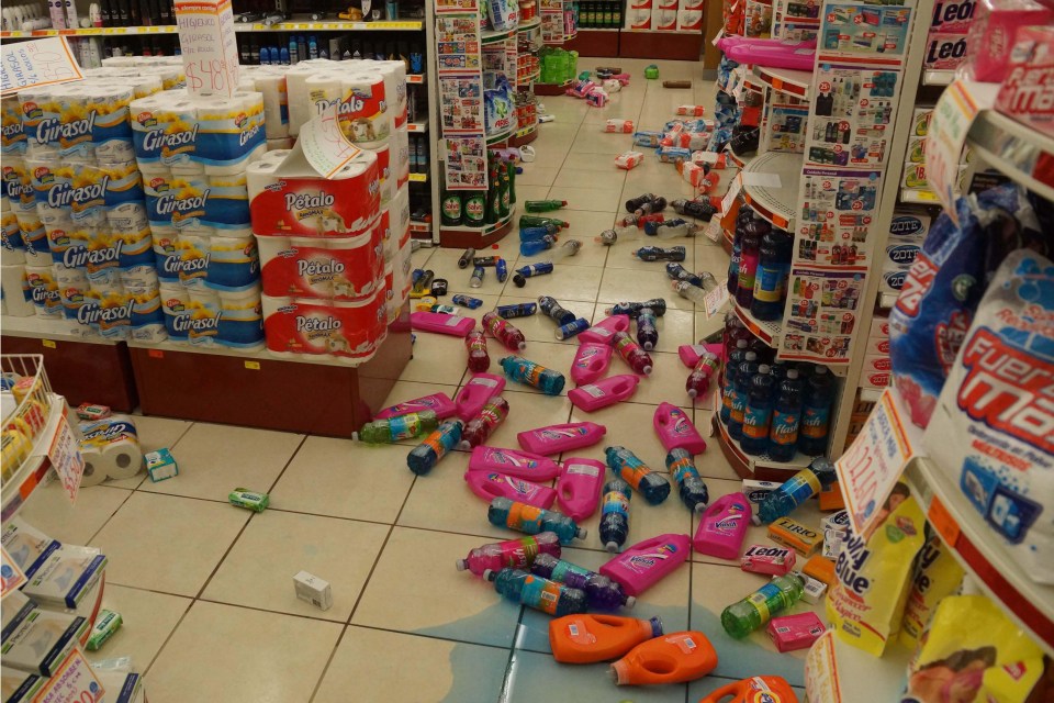 Food and cleaning products littered the supermarket aisles after the powerful shocks