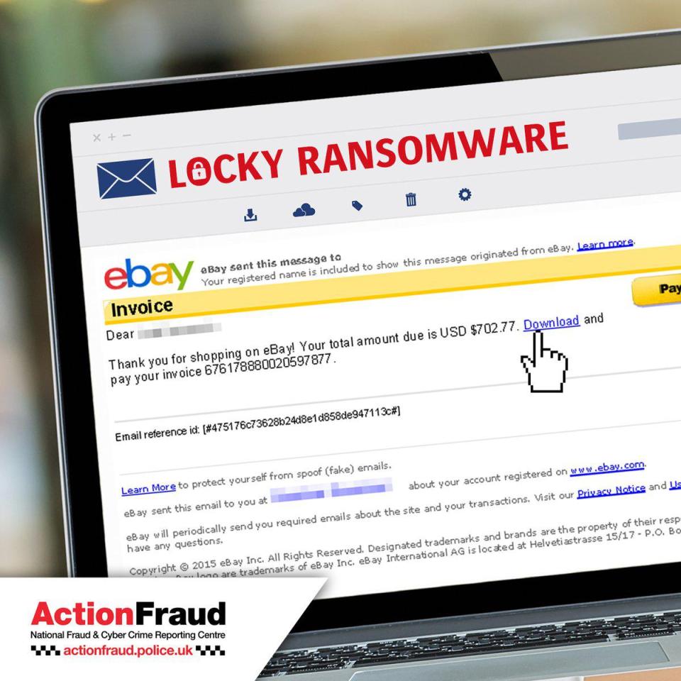 Action Fraud are warning customers not to open this fake email pretending to be from eBay. 