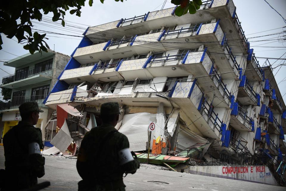  Soldiers stand guard outside the collapsed Sensacion hotel in Matias Romero, Mexico following the Mexico earthquake