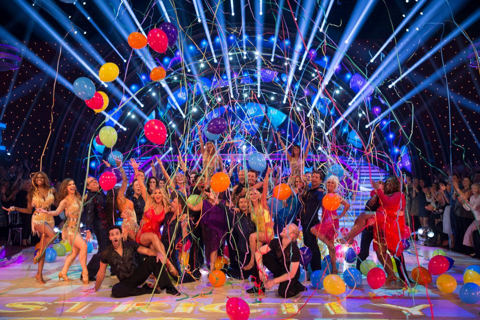  Balloons and streamers rained down at the end of the dance routine