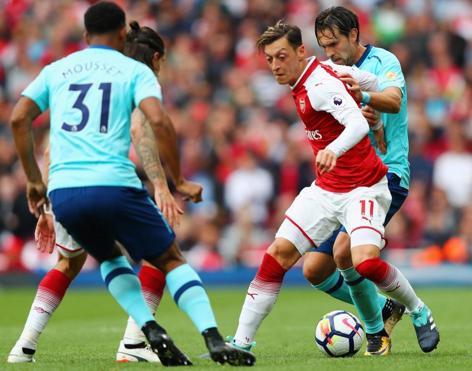 Ozil in action during Arsenals 3-0 win against Bournemouth