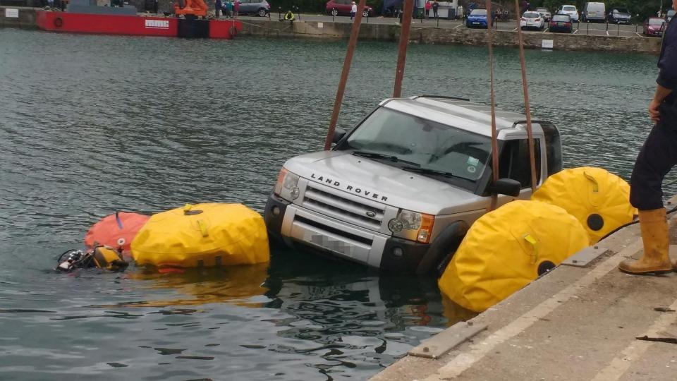  The 4x4 ended up in the harbour after the driver got the controls mixed up