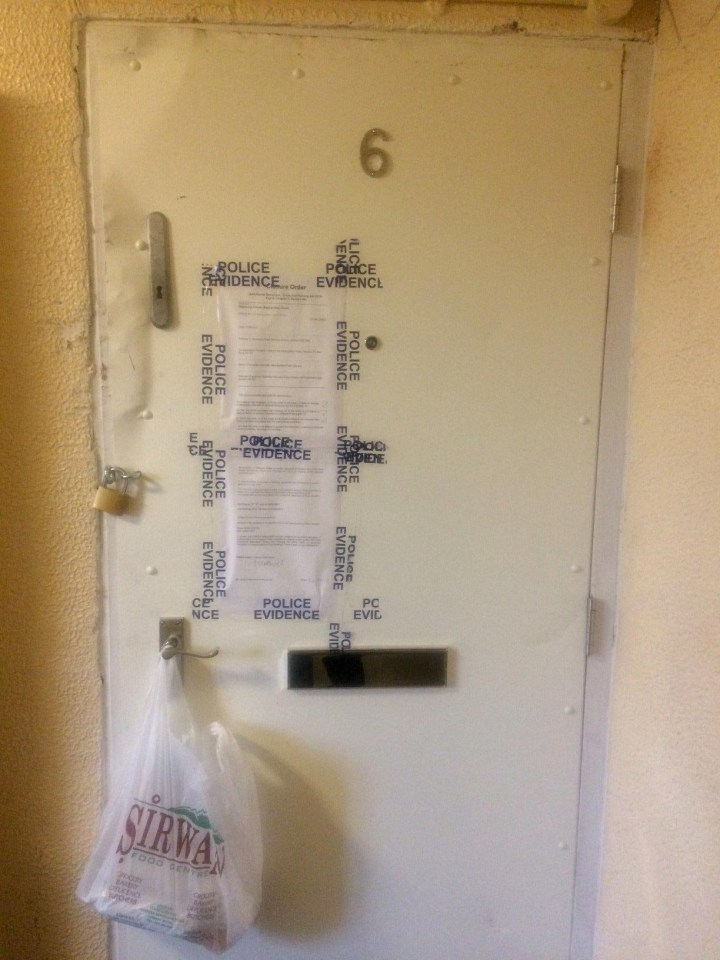 Police taped up a closure notice on Mario’s door as evidence