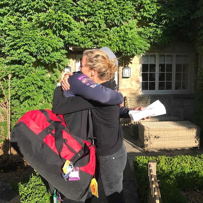  Holly Branson hugs brother Sam as he prepared to head off to the British Virgin Island relief effort