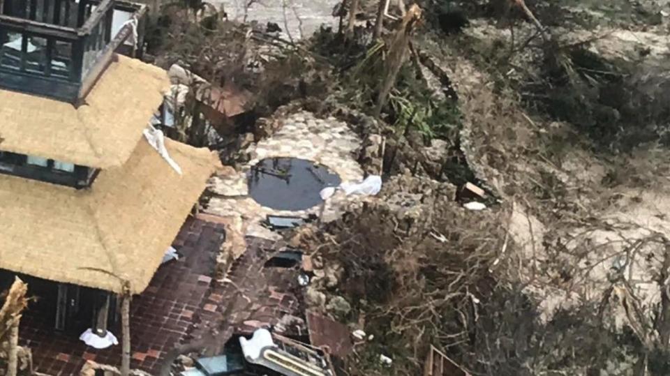  Necker Island was littered with debris in the wake of the storm which forced the billionaire's family to shelter in the wine cellar