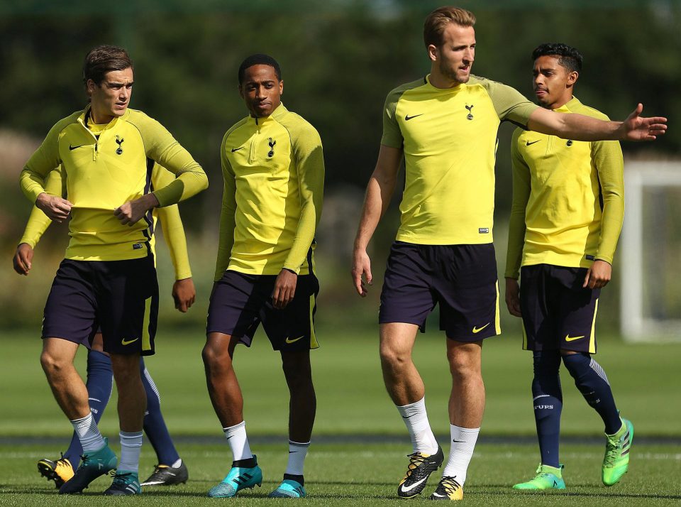 Kane leads the way at Tottenhams training session at the clubs Enfield Training Centre