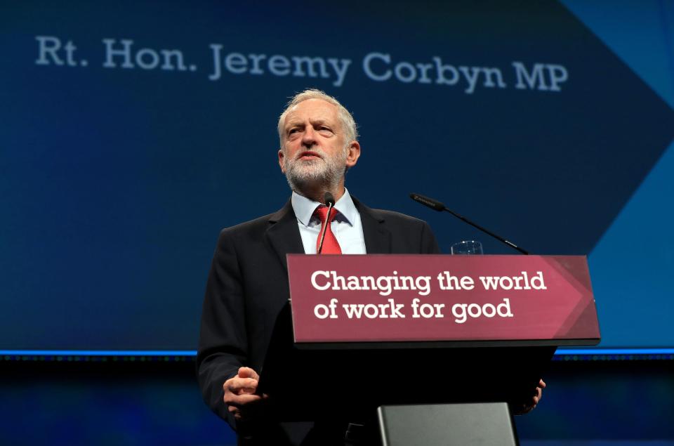  Jeremy Corbyn addresses the Trade Union Council's annual congress in Brighton on 12 September 2017 ahead of the Labour Party Conference