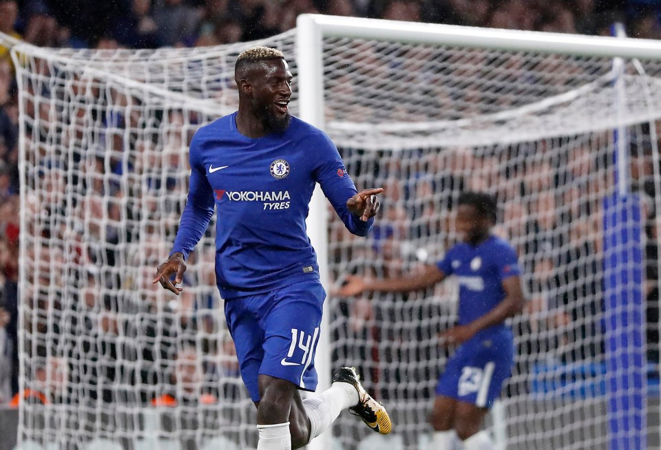 Tiemoue Bakayoko celebrates scoring his first goal for the club