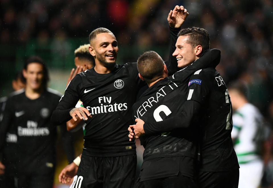  Draxler celebrates after providing an assist for an own goal against Celtic