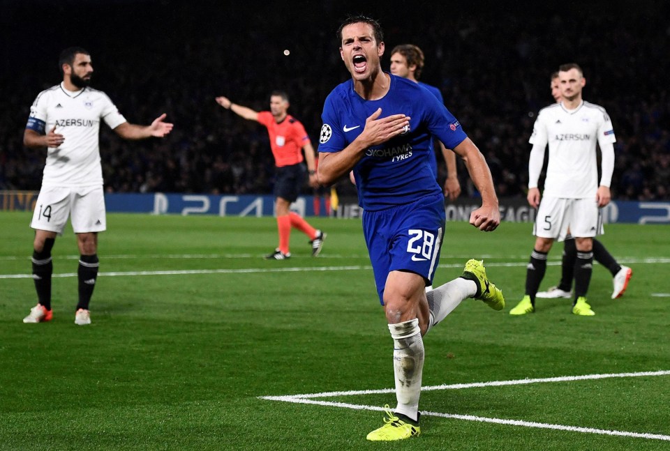 César Azpilicueta is ecstatic after hitting the third of the six Chelsea goals vs Qarabag