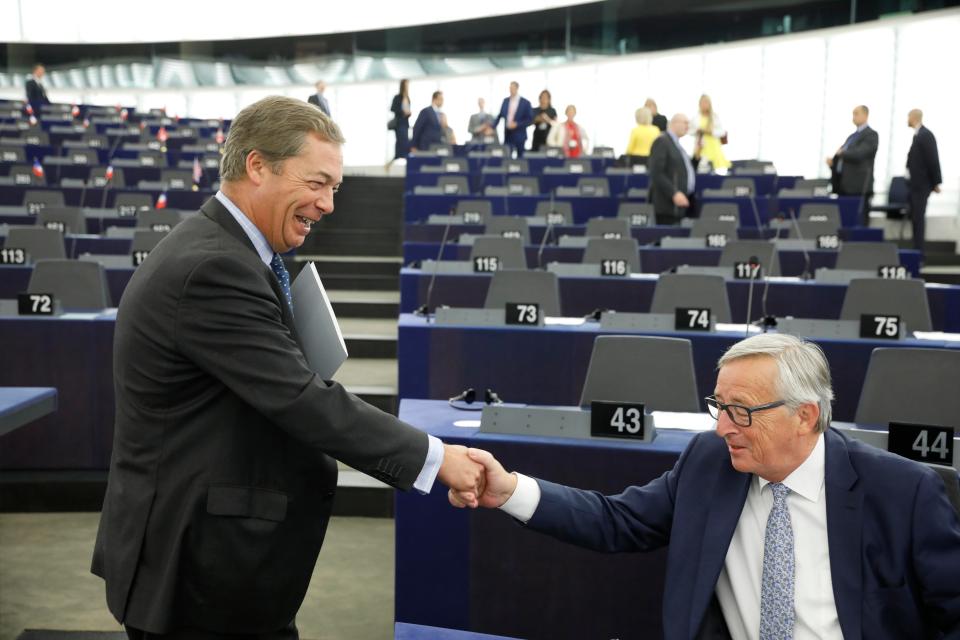  Former UKIP leader Nigel Farage said he is happy that we are leaving after hearing Juncker's speech