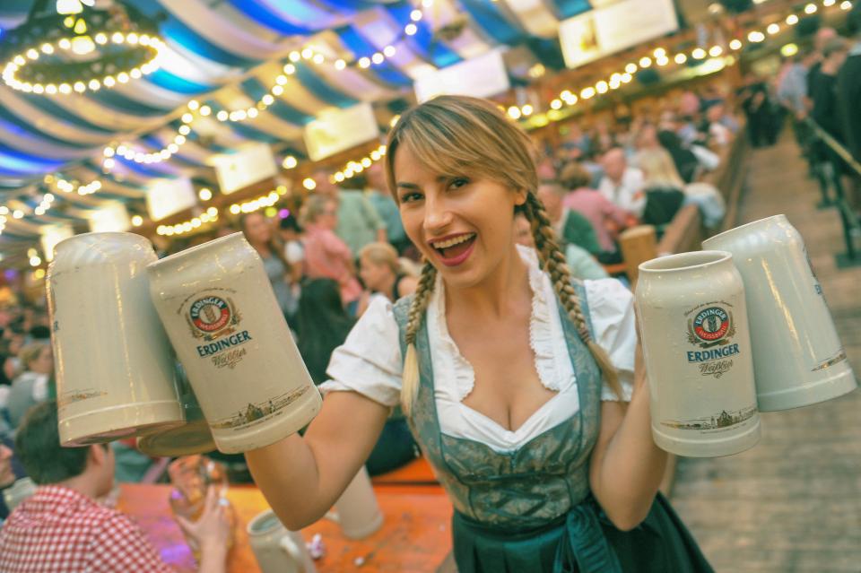 Deni managed to carry up to six steins of beer at a time, though professional Oktoberfest waitresses are expected to manage 10