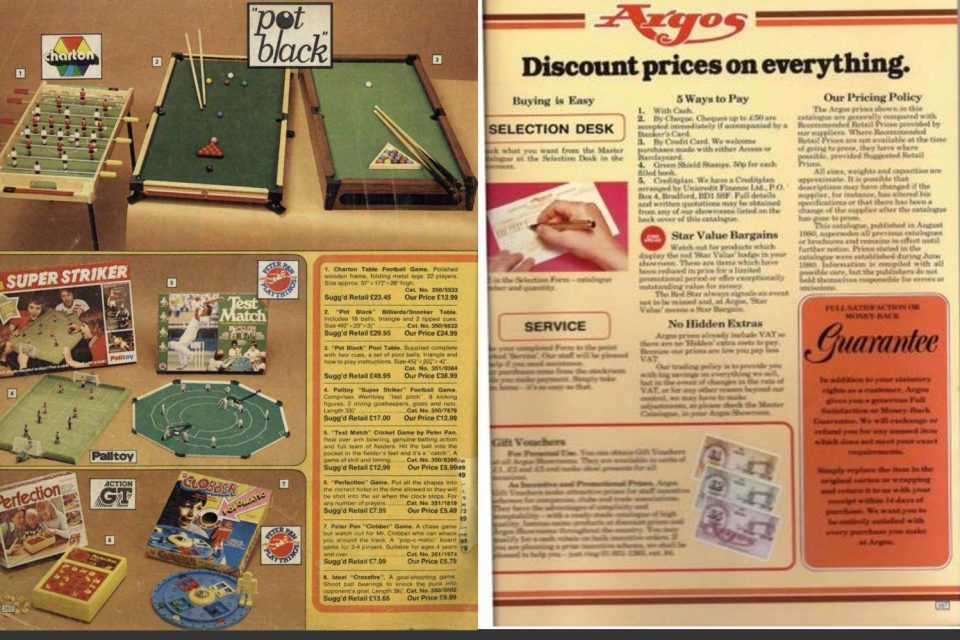  Argos has always offered up a bargain, as shown by this advertisement. Table football, pool and Perfection are among the items on offer