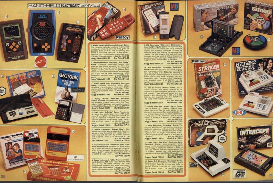  Hand held electronic games, including Electronic Detective and Striker, can be seen in this nostalgic spread