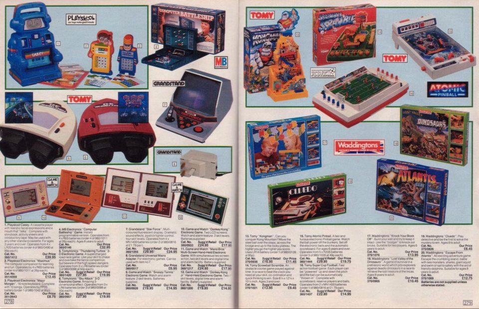  Cluedo, Game Boys, Tomy and Playskool products are among those that feature on this spread