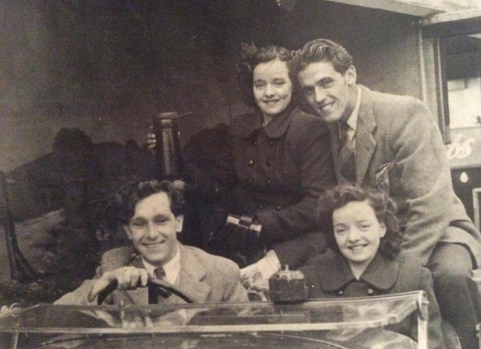  The pair with their husbands John Newton, pictured back with Maureen, and Melvin Jones, pictured front with Gwen