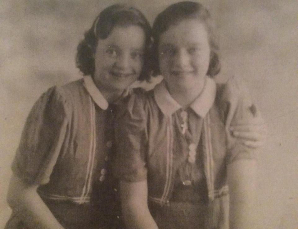  The Sadler sisters pictured during their school days - Gwen, left, and Maureen, right