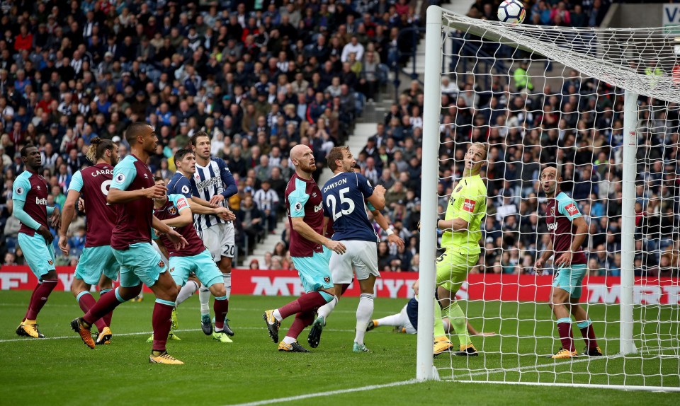 Gareth Barry sends an early header looping onto the top of the West Ham net