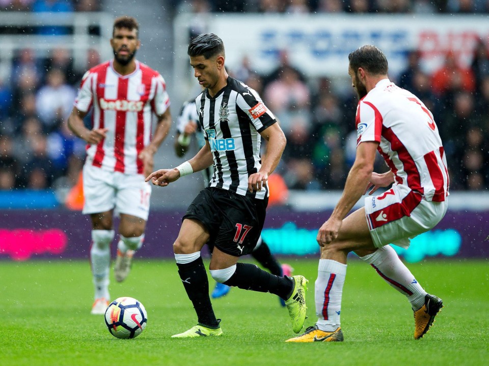 Newcastle frontman Ayoze Perez strdes forward amid a strong start from the home side