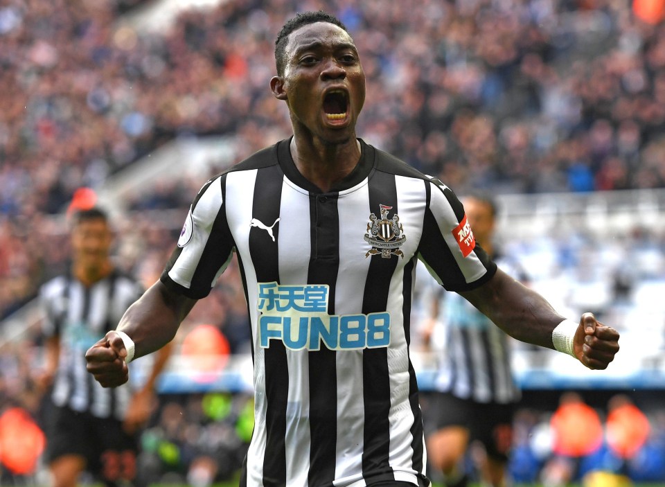 Christian Atsu roars his approval after putting Newcastle in front at home to Stoke