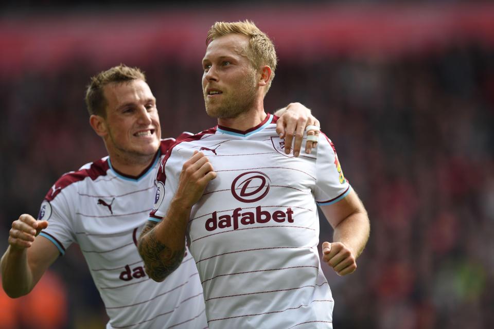  The Clarets midfielder celebrates his opener with team-mate Chris Wood