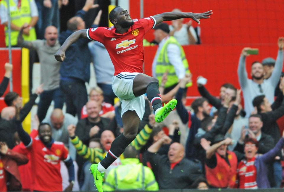 Romelu Lukaku celebrates after scoring his fifth goal of the season