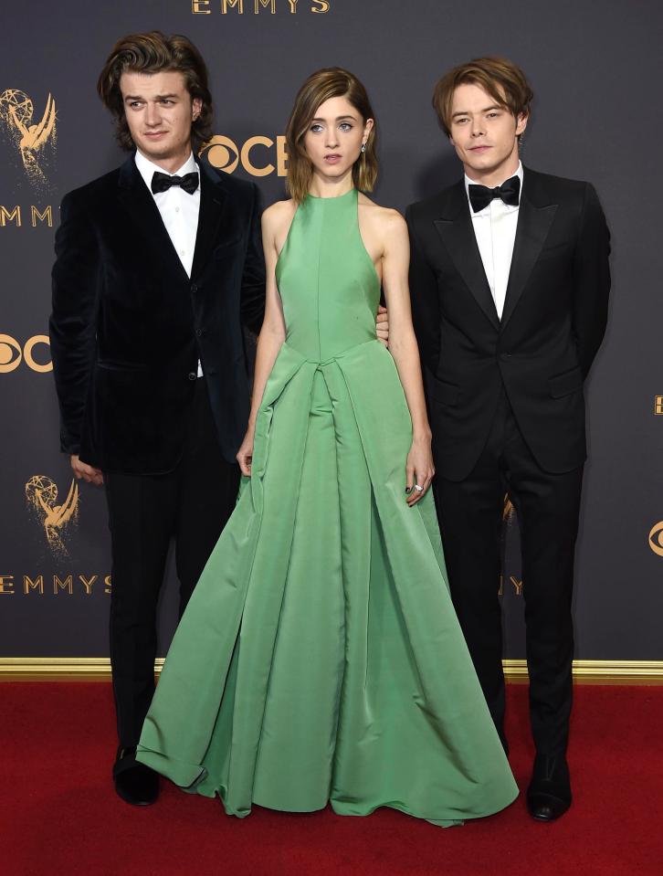  Actors Joe Keery, Natalia Dyer and Charlie Heaton made a stylish group