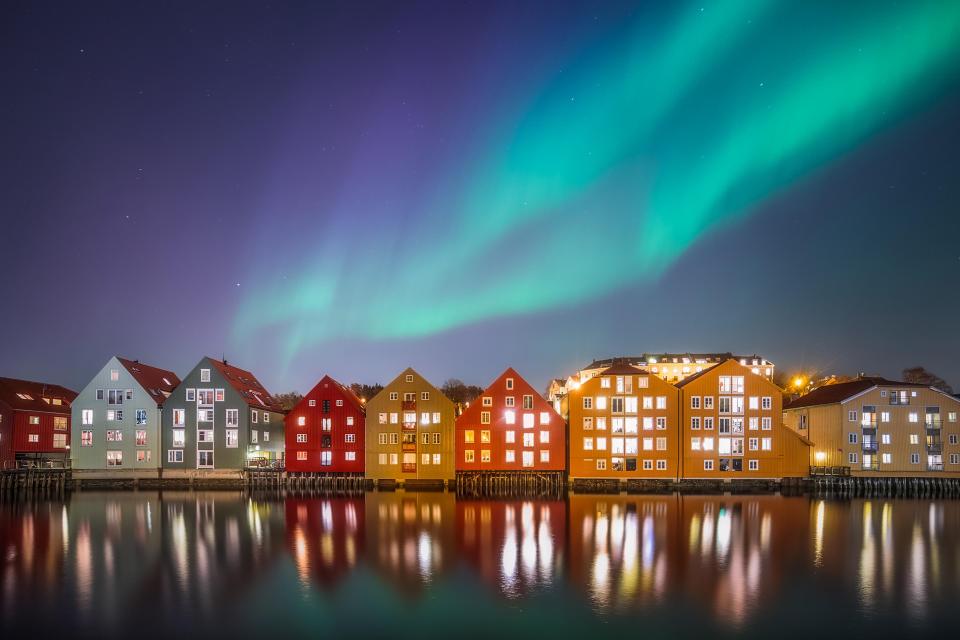  Brightly coloured dockside homes in the coastal city of Trondheim