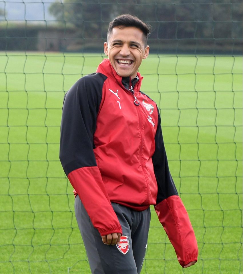 Alexis Sanchez was grinning at Arsenal training on Tuesday