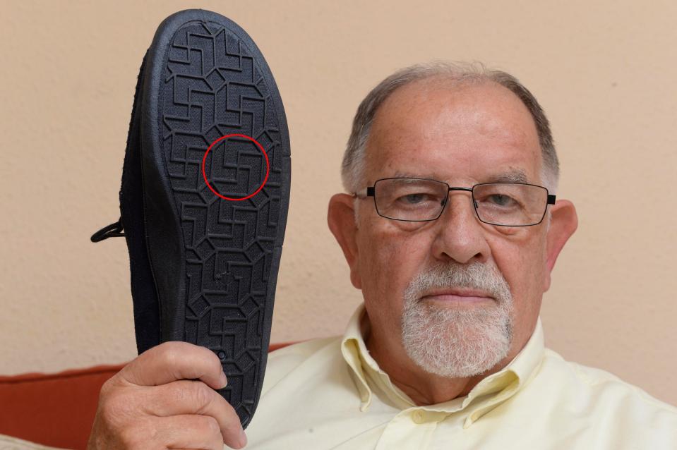  Sam Purdie was left horrified after discovering a swastika print at the bottom of his new slippers