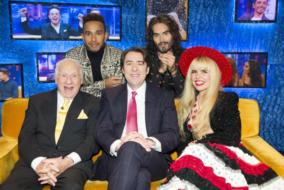  Tomorrow night's line-up on the Jonathan Ross show from left: Mel Brooks, Lewis, Jonathan, Russell Brand and Paloma Faith