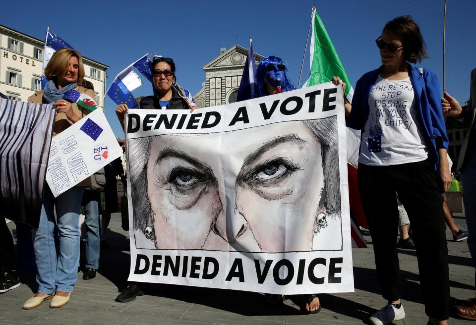  Anti-Brexit activists objected to Mrs May before she'd even arrived at the venue