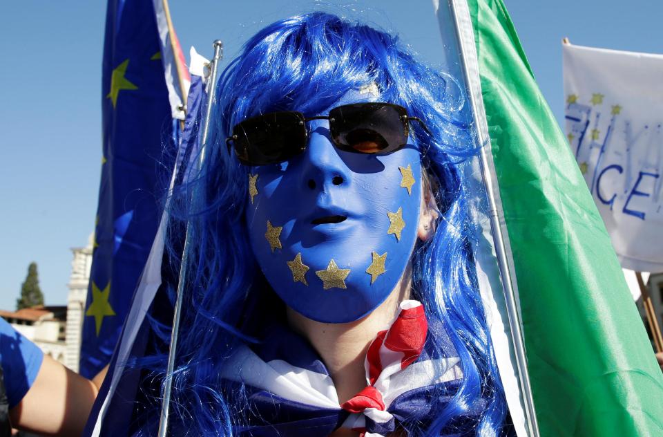  Protesters turned up outside where Mrs May is set to deliver her speech