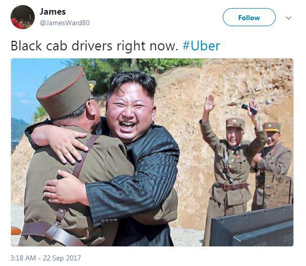  One Twitter user shared an image of Kim Jong-Un hugging an officer and wrote: 'Black cab drivers right now'