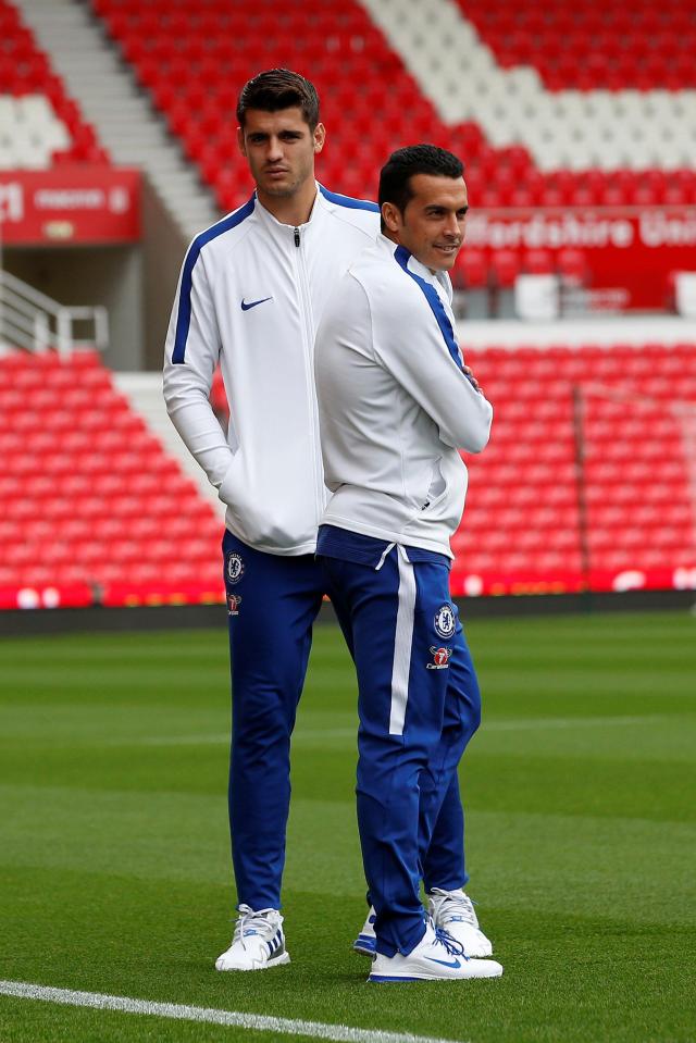 Goalscorers Pedro and Alvaro Morata looked relaxed before kick-off