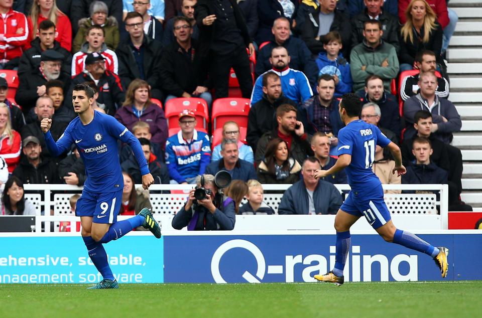 Alvaro Morata and Pedro both scored in the first-half of Chelsea's win over Stoke