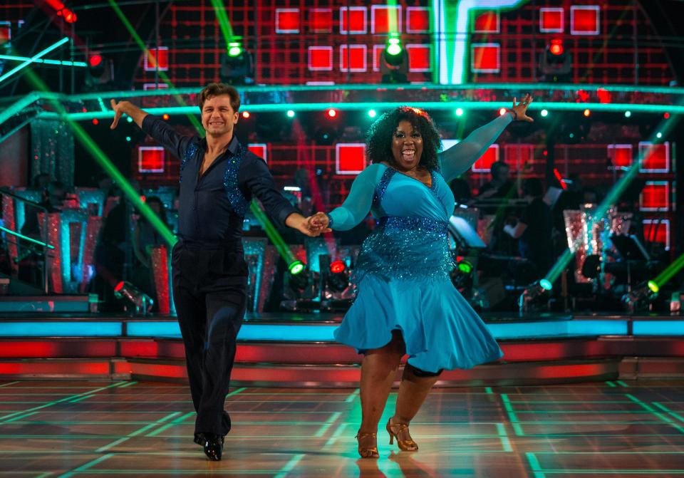 Holby City actress Chizzy Akudolu smiles as she dances with Pasha Kovalev 