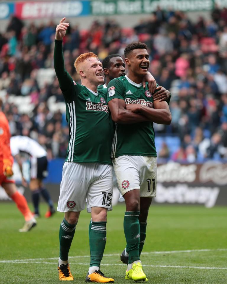  Brentford striker Oliver Watkins celebrates his goal against Bolton