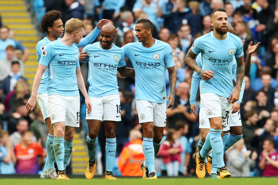  Delph's City teammates congratulate him after his goal against Palace