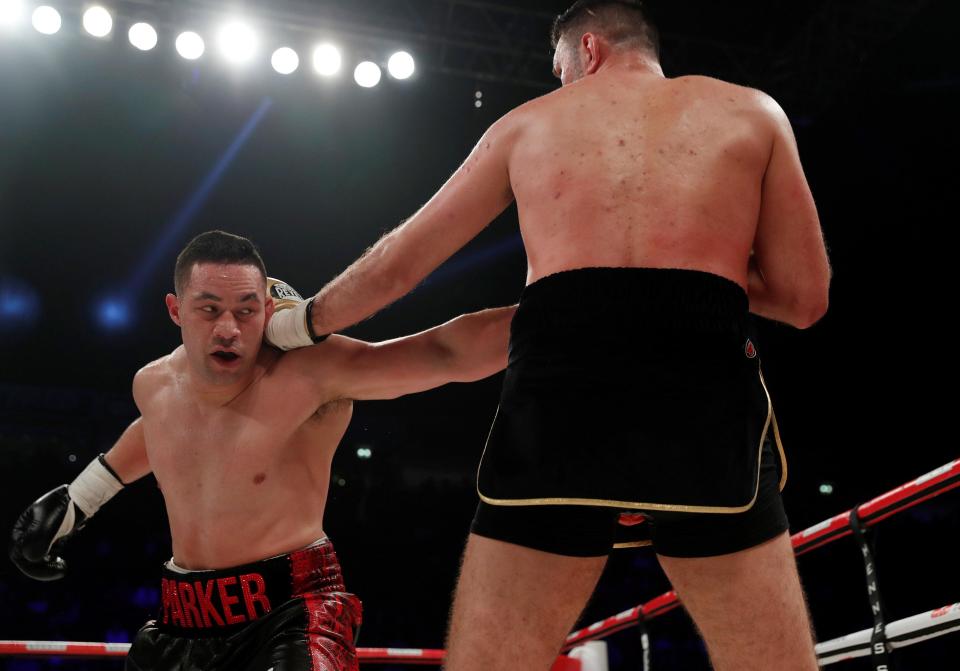 Joseph Parker tries to punch himself into range against the bigger Hughie Fury