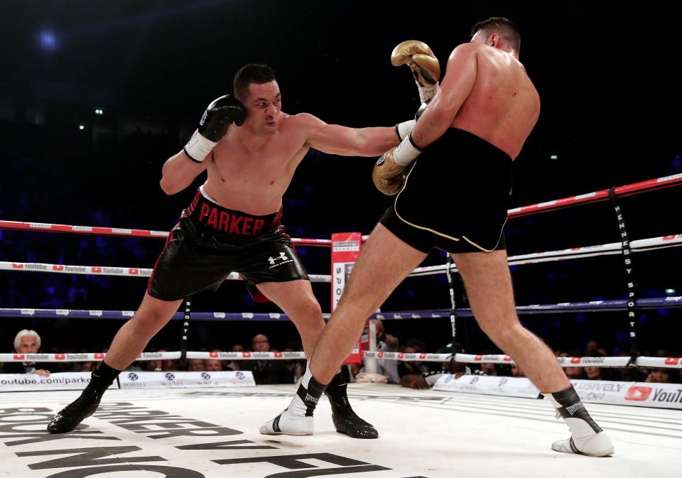 New Zealander Joseph Parker reaches in with a left hand on Hughie Fury