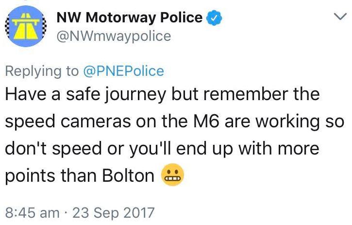  North West Motorway Police see the funny side of Bolton struggles