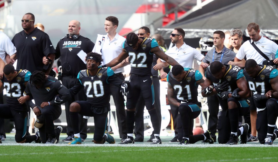 MORE than 20 players kneeled down during before Baltimore Ravens vs Jacksonville Jaguars