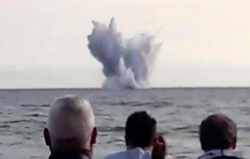  This video still shows the jet smashing into the Mediterranean sea leaving a cloud of water and debris